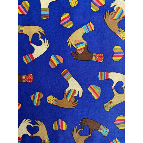 Blue Pillowcase w/ BIPOC Hands Making Hearts w/ Rainbow Hearts | Handmade - Picture 4 of 5